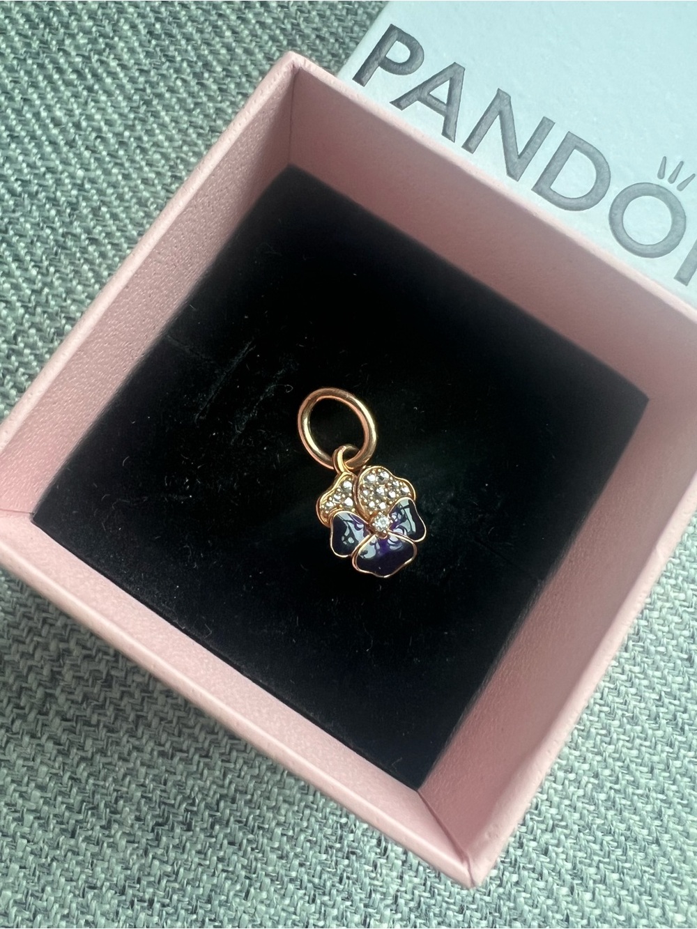 Pandora Rose Gold Tone Pendant/Charm with Purple Enamel and Clear Crystals
